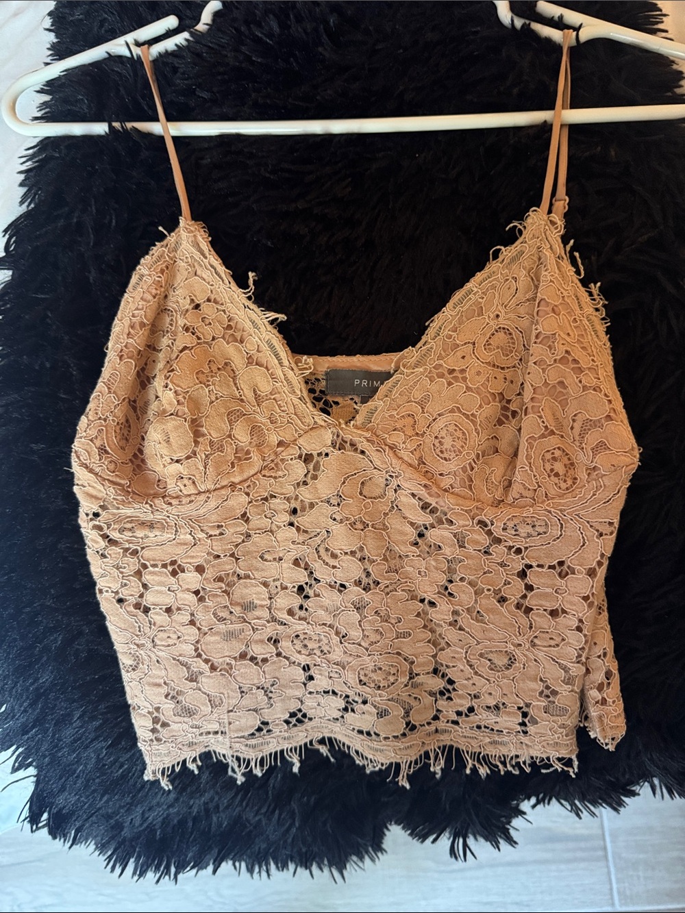 Primark Beige lace top with Delicate Floral Overlay